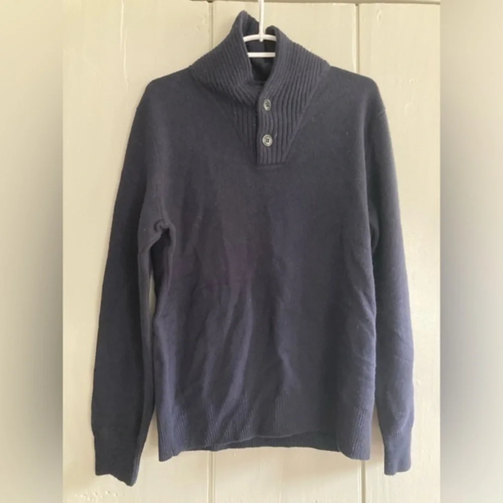 J Crew Mens Lambswool Sweater Shawl Collar Pullover Navy Blue Warm Size M